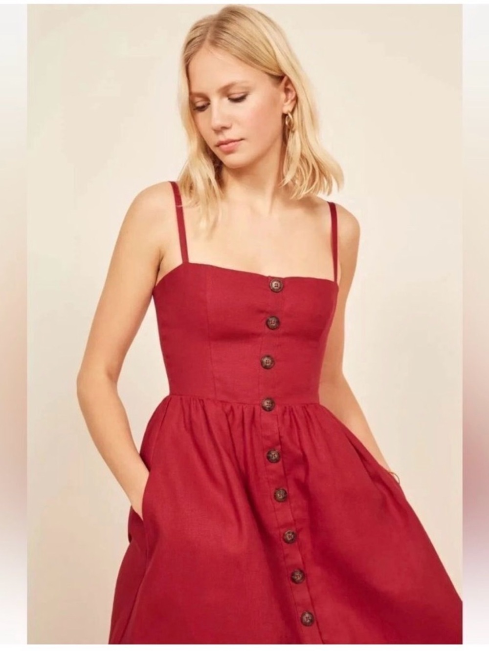 Reformation Tori Cherry Red 100% Linen Midi Dress size 2 - Picture 10 of 10